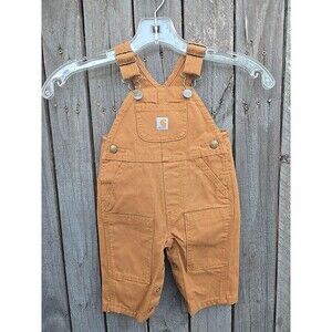 Carhartt Youth Bib Overalls Unlined DBL Knee Zip Kids Brown Work Canvas SZ 3M